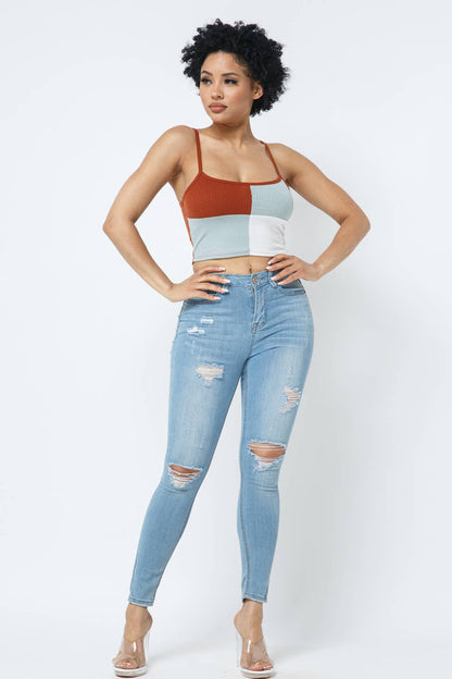 Sleeveless Color Block Crop Top