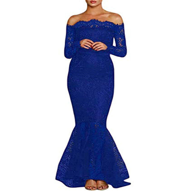 NEW Slim lace off-the-shoulder fishtail wrap dress