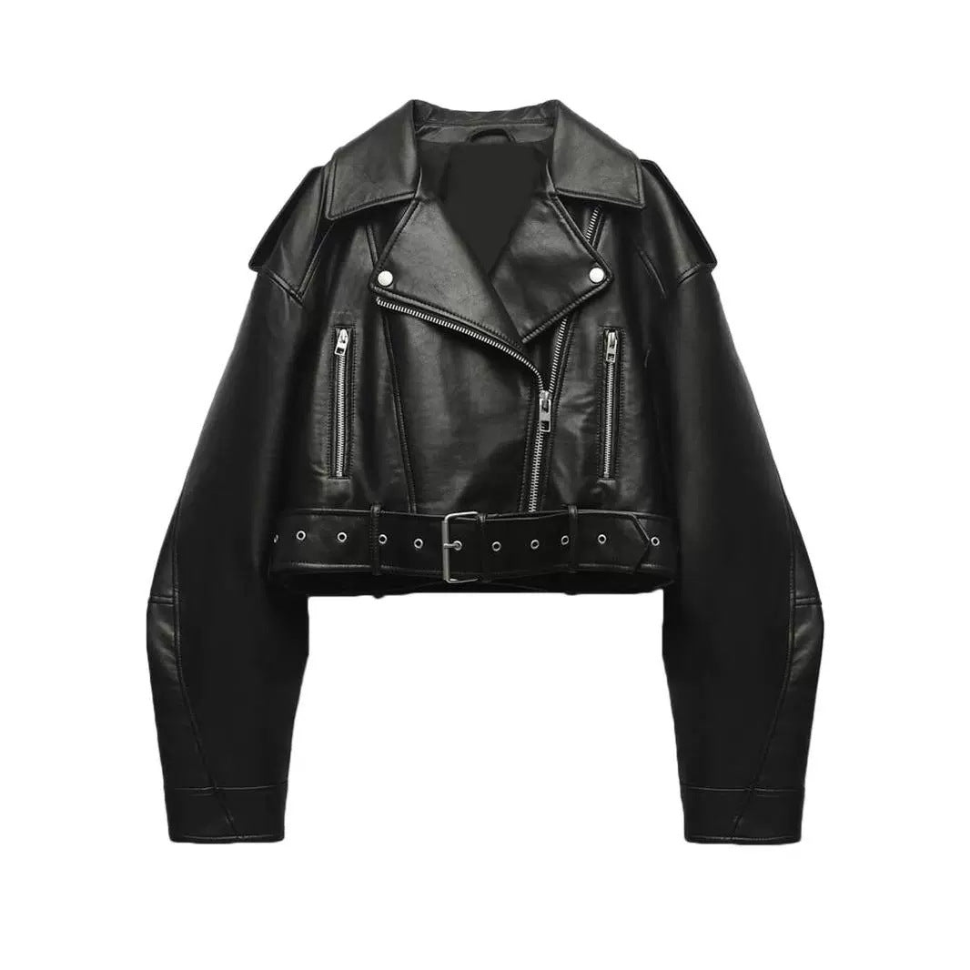 NEW Fashionable Washed Faux Leather Motorcycle PU Zipper Jacket