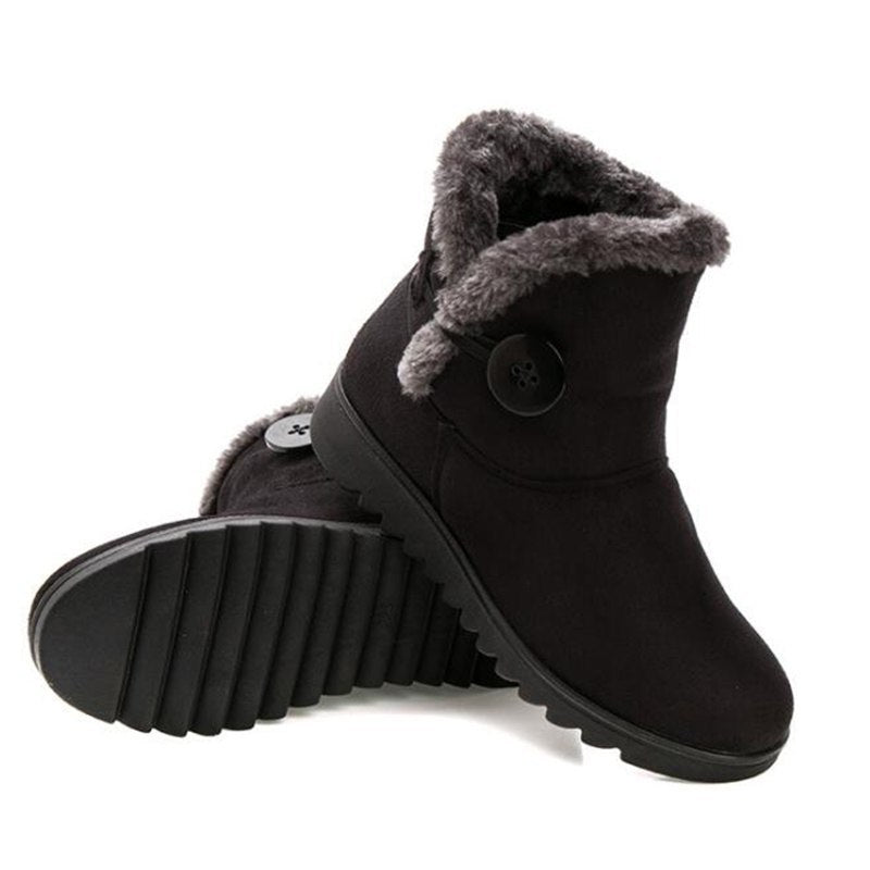 Winter Women Boots Flock Warm Ankle Snow Boots Platform Shoes Woman Slip On Flats Button