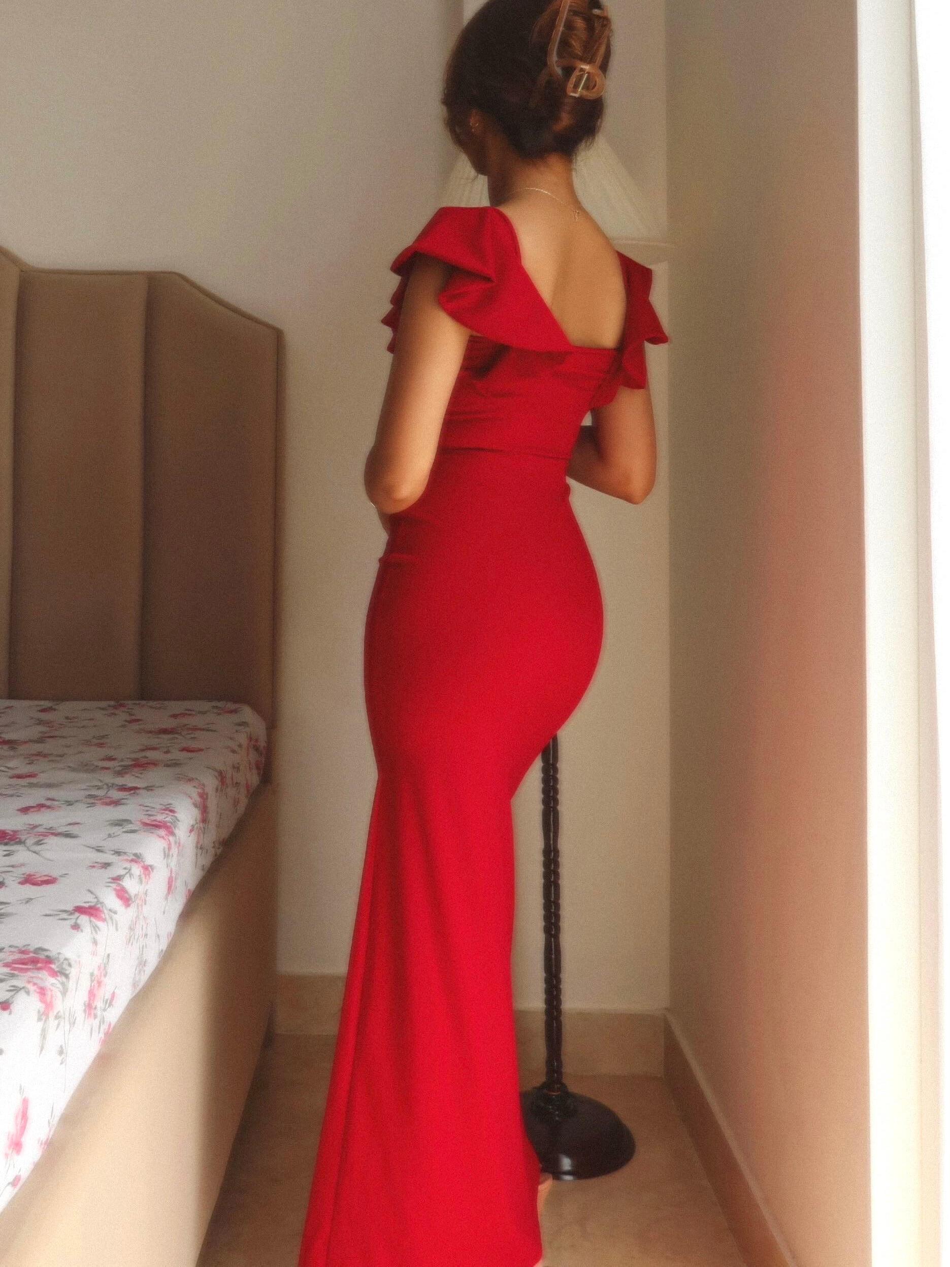 Solid Color Long Slit Dress