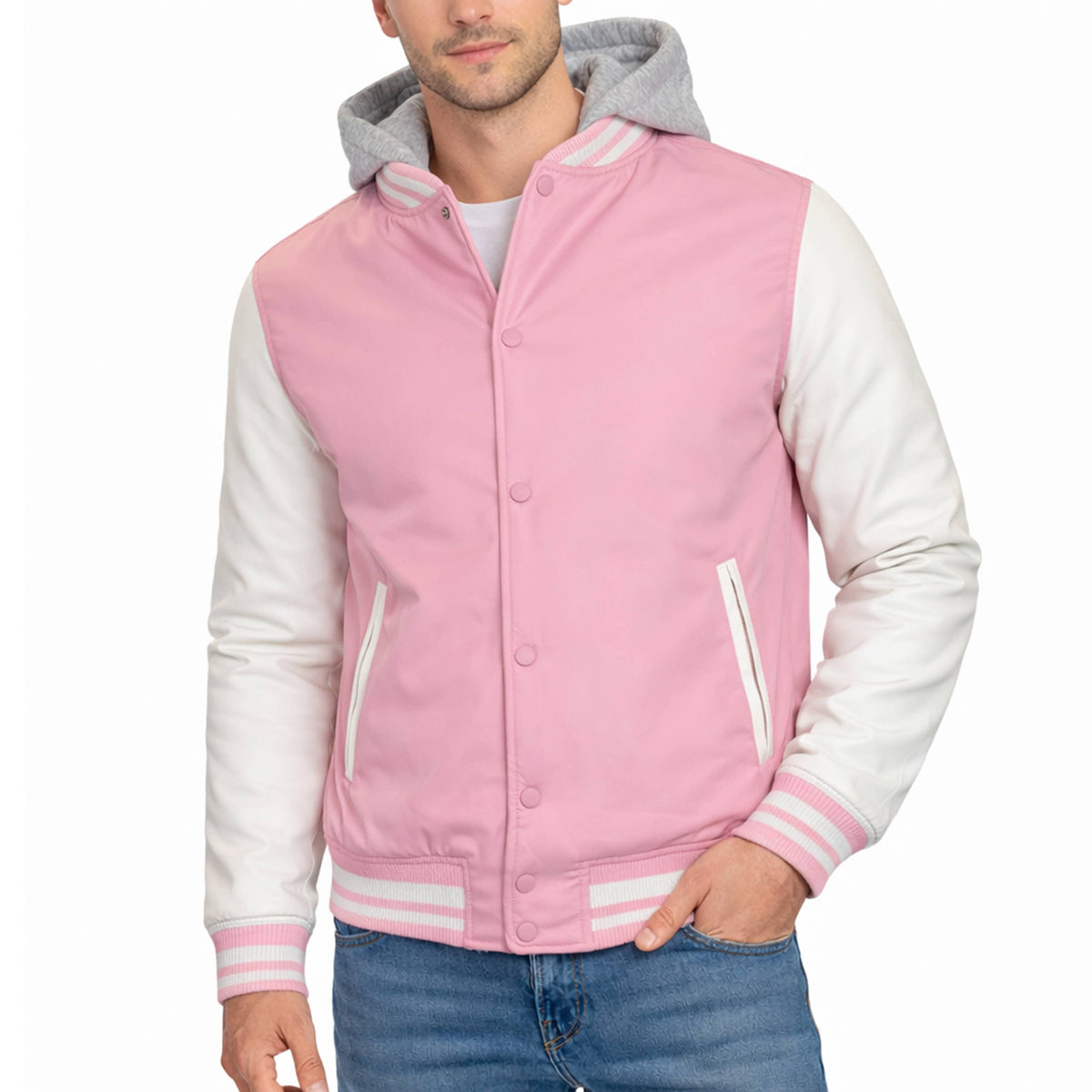 Men’s Hooded Varsity Jacket w/ Detachable Hood