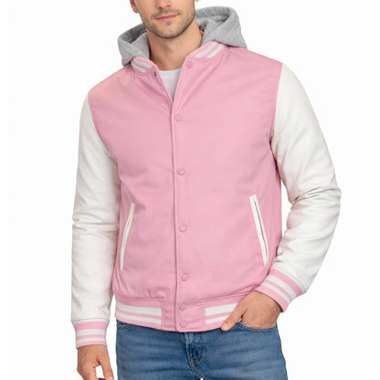 Men’s Hooded Varsity Jacket w/ Detachable Hood