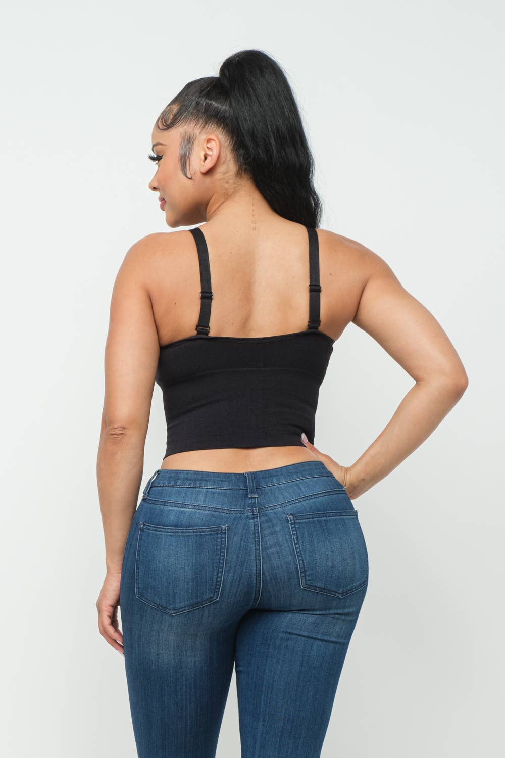 Seamless Front "Ho" Studs Embellished Detail Top