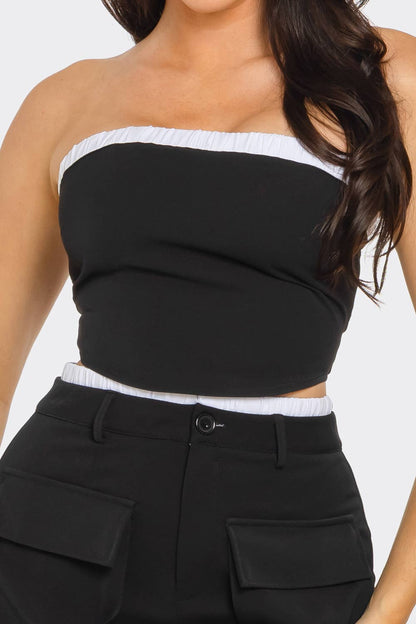 Elastic Trim Tube Top And Mini Skirt Set