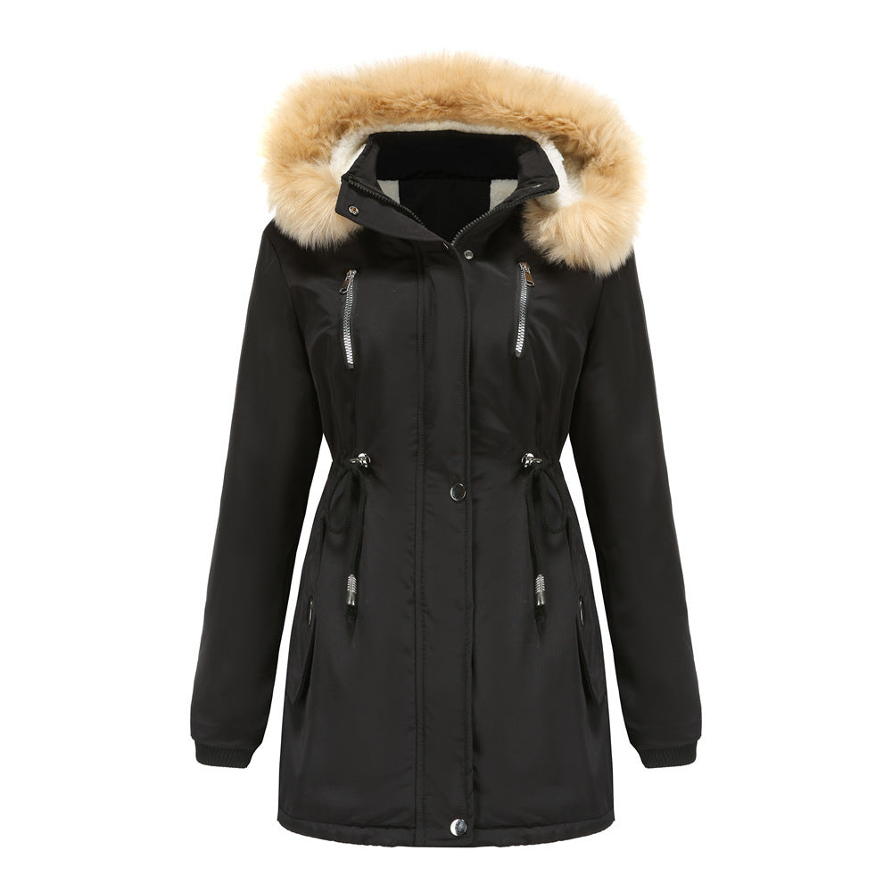 Thick Lamb Velvet Loose Ladies Cotton Jacket With Detachable Hood And Fleece Jacket