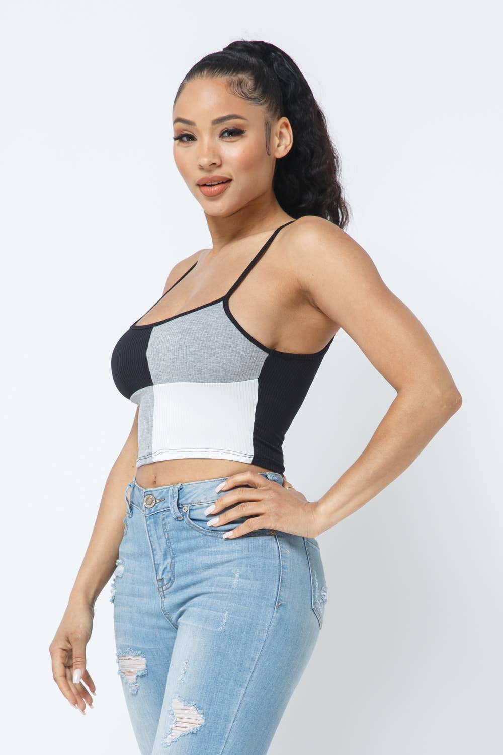 Sleeveless Color Block Crop Top