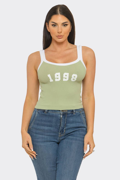 Seamless Contrast Band "1998" Screen Tank Top