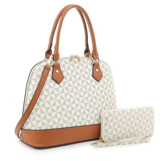 M20187 Geometric Monogram Designer Dome Satchel Set