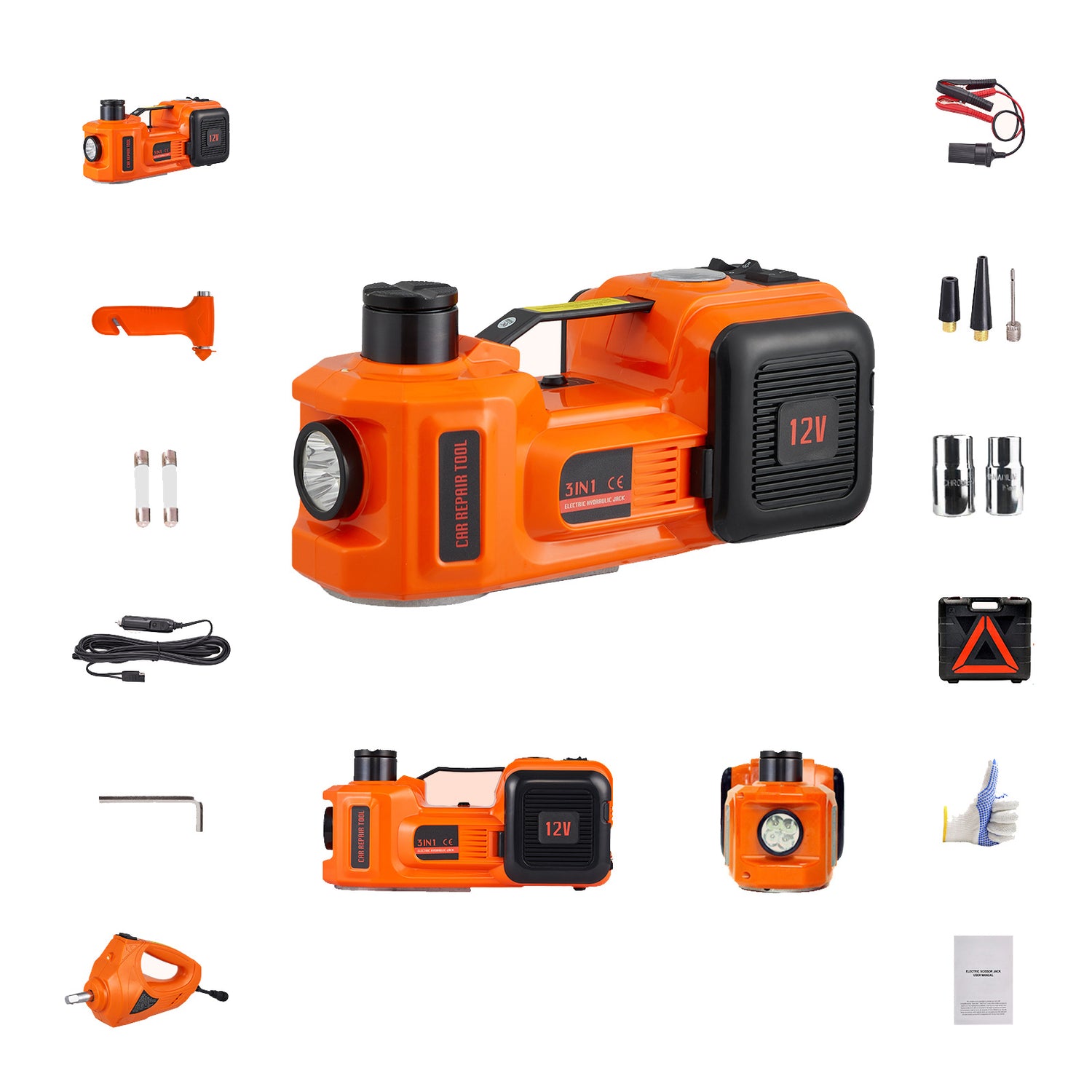 5T Electric Car Jack Set – 11023 lbs Capacity, Fast Lift, Tire Change Kit, Portable Automotive Repair Tool