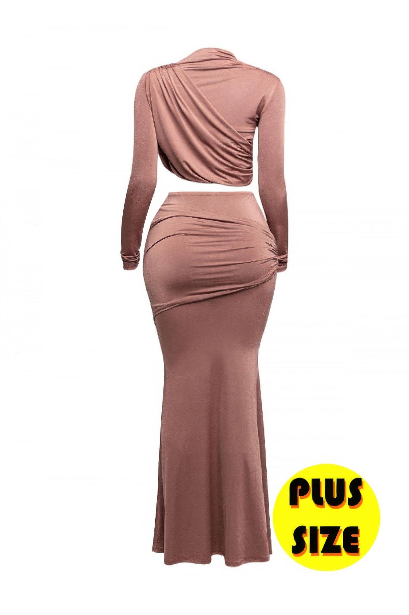 Plus Size Shirring Detailed Top & Long Skirt Set