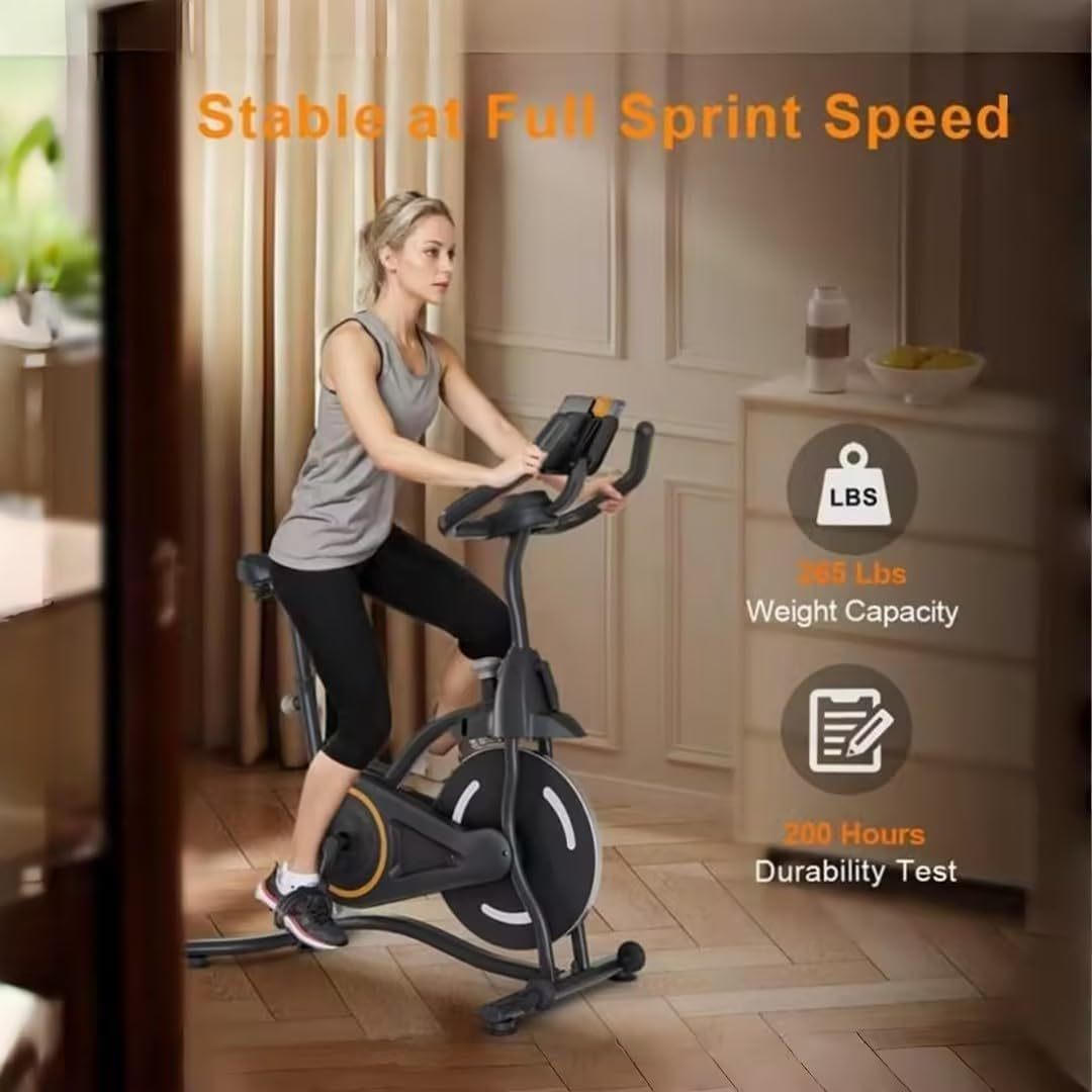Indoor Spin Cycle Exercise Bike – Heart Rate Monitor, Adjustable Seat, LCD Display, Compact Home Fitness Bike