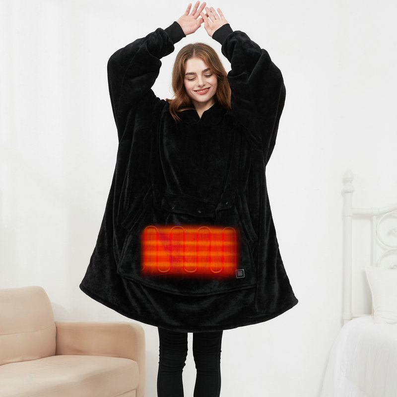 Sudadera con capucha perezosa de gran tamaño con manta portátil con calefacción USB