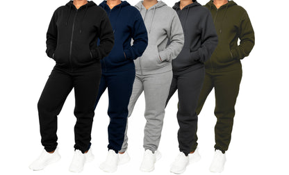 Women's Fleece Lined 2 Piece Full-Zip Hoodie and Jogger Set