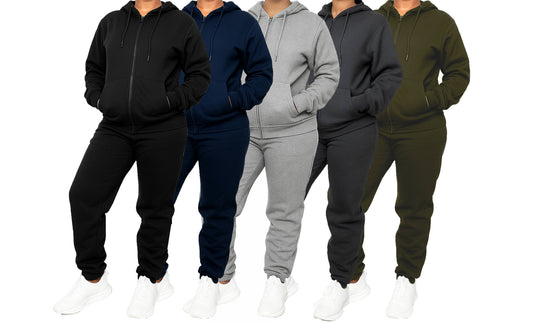 Women's Fleece Lined 2 Piece Full-Zip Hoodie and Jogger Set