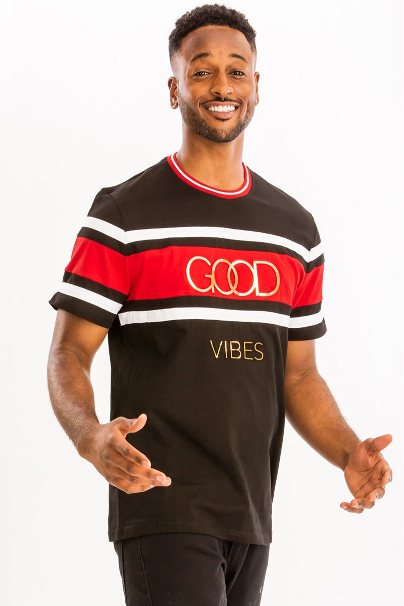 Men’s “Good Vibes” Short-Sleeve Cotton Tee – Casual Graphic T-Shirt