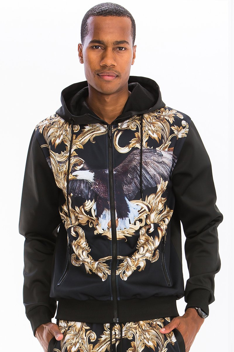 Men’s Printed Track Set – Stretch Poly-Spandex, Zipper Pockets