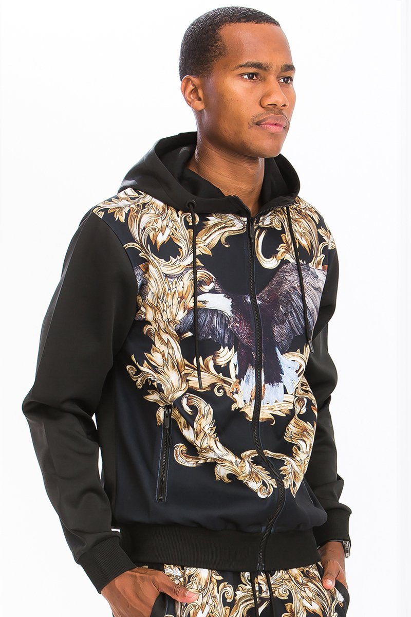 Men’s Printed Track Set – Stretch Poly-Spandex, Zipper Pockets