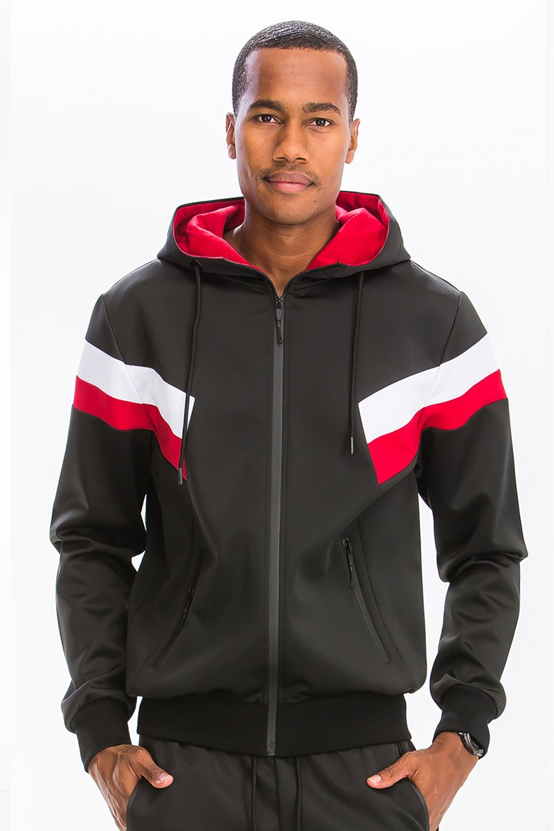 Men’s Two-Piece Track Set with Zip Hoodie & Joggers – Colorblock Athletic Outfit