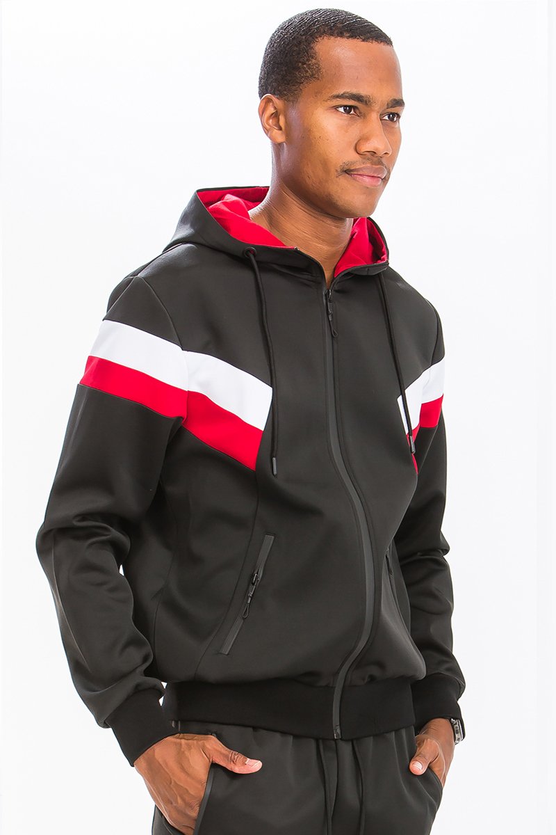Men’s Two-Piece Track Set with Zip Hoodie & Joggers – Colorblock Athletic Outfit