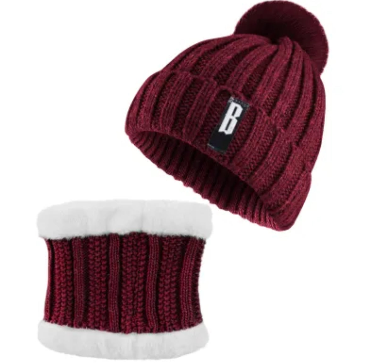 2-Piece Winter Knit Set – Warm Beanie Hat & Fleece-Lined Neck Scarf