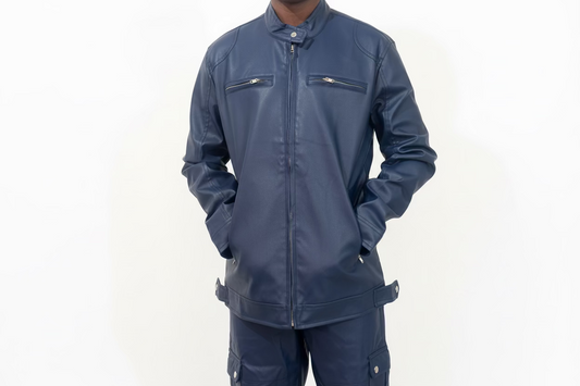 Men’s Korean Style Leather Two-Piece Set – Lightweight Spring & Fall (Jacket + Pants)