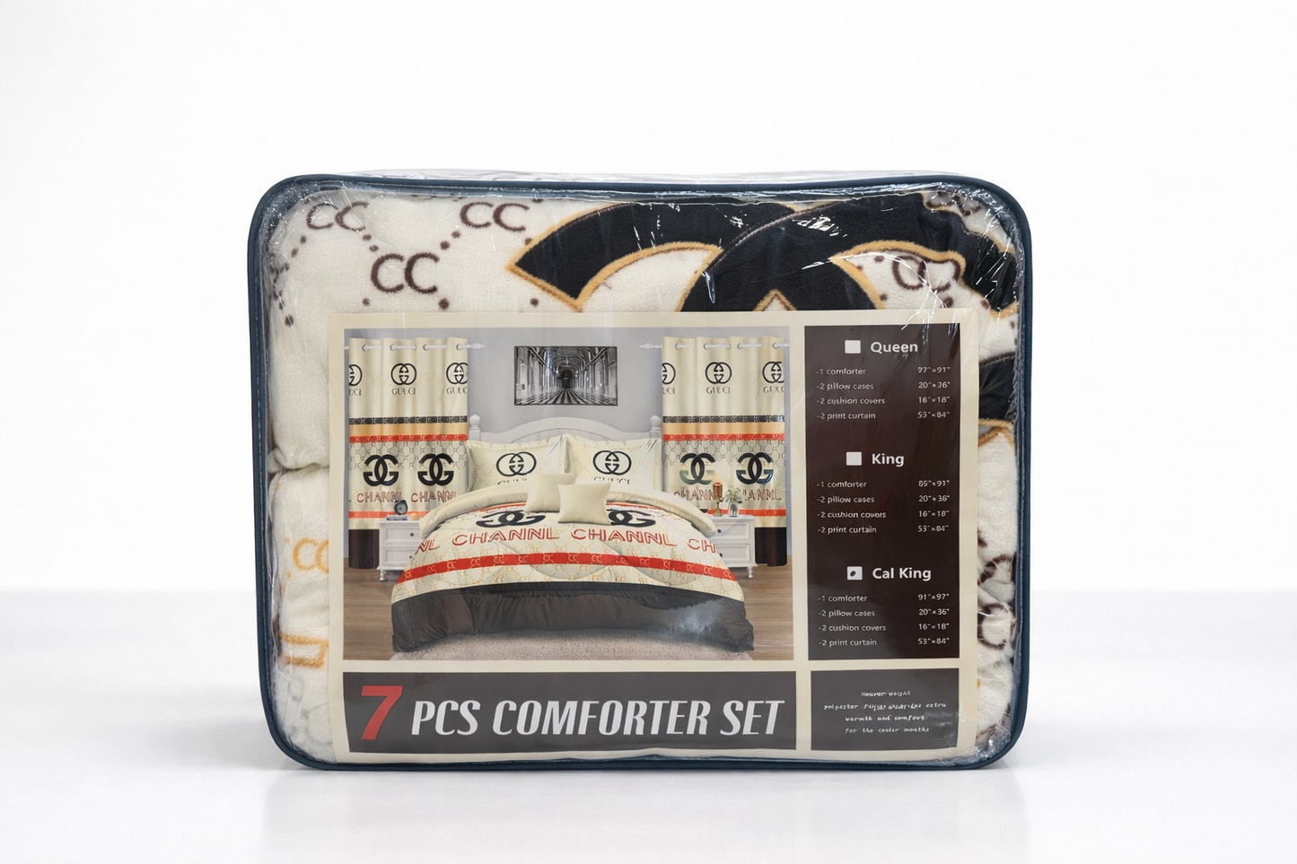 7-Piece Luxury Comforter Set with Curtains & Pillow Shams – Queen, King, Cal King – Pink Embroidered Bedding Set