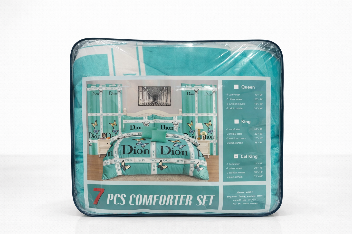 7-Piece Luxury Comforter Set with Curtains & Pillow Shams – Queen, King, Cal King – Pink Embroidered Bedding Set