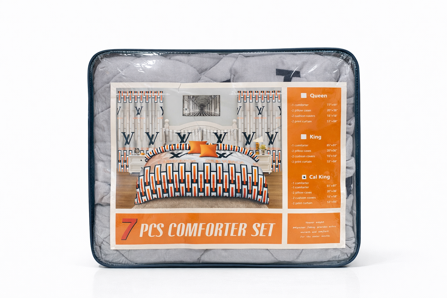 7-Piece Luxury Comforter Set with Curtains & Pillow Shams – Queen, King, Cal King – Pink Embroidered Bedding Set