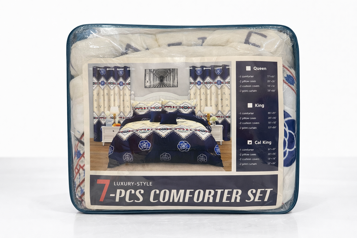 7-Piece Luxury Comforter Set with Curtains & Pillow Shams – Queen, King, Cal King – Pink Embroidered Bedding Set