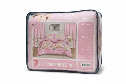 7-Piece Comforter Set with Matching Curtains – Complete Bedroom Bedding Set (Size King)