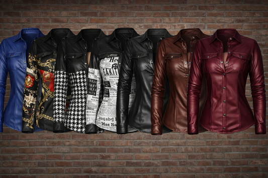 Women’s Faux Leather Lapel Shirt – Button-Down Long Sleeve Blouse with Chest Pocket (Spring & Fall)