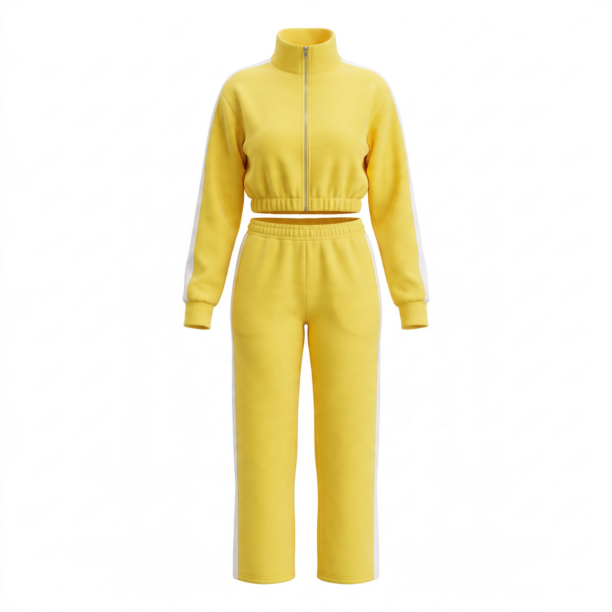 Women's Yellow Two Piece Tracksuit Set Cropped Zip Jacket Jogger Pants Size M
