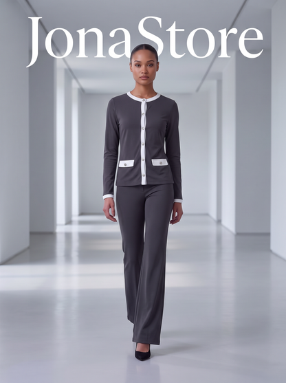 Ribbed Knit Cardigan & Wide-Leg Pants Set