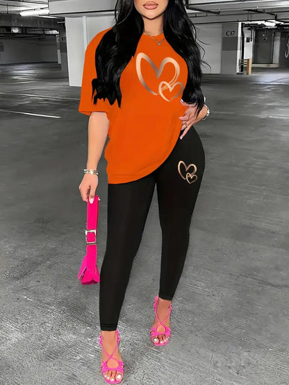 Women’s Heart Print Tracksuit set — Casual Comfort Fit