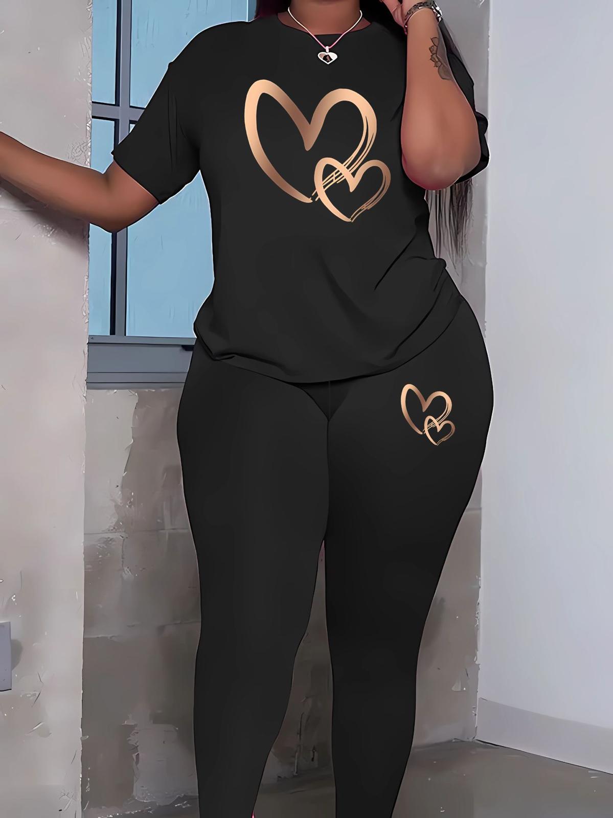 Women’s Heart Print Tracksuit set — Casual Comfort Fit