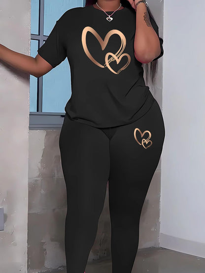Women’s Heart Print Tracksuit set — Casual Comfort Fit