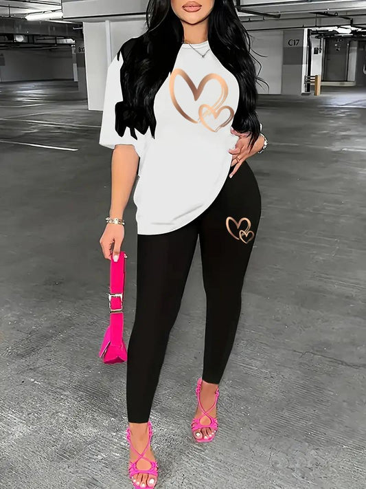 Women’s Heart Print Tracksuit set — Casual Comfort Fit