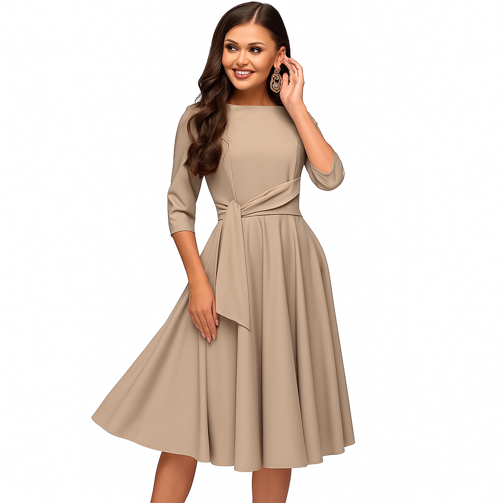 Mid-sleeve Lace-up Waist Dress
