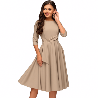 Mid-sleeve Lace-up Waist Dress