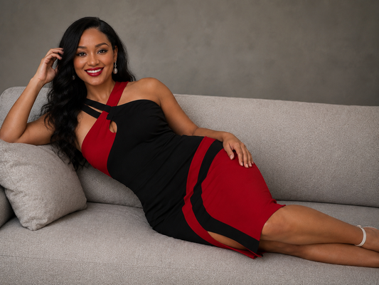 Contrast Side Slit Bodycon Dress – Sleek Sculpted Midi Fit