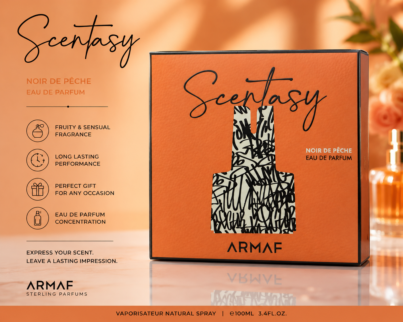 Armaf Scentasy Noir de Pêche Eau de Parfum – Fruity & Sophisticated Fragrance