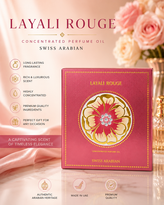 Swiss Arabian Layali Rouge Concentrated Perfume Oil – Luxurious Arabian Fragrance