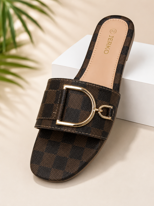 Women’s Checkered Buckle Slide Sandals