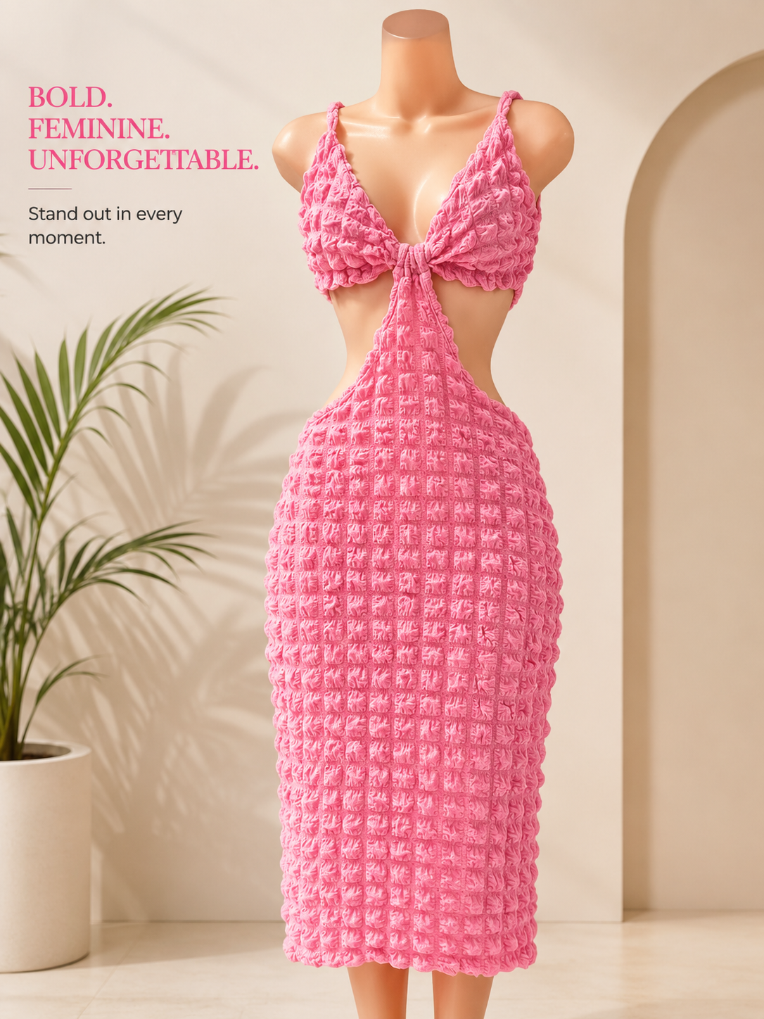 Textured Cutout Midi Dress