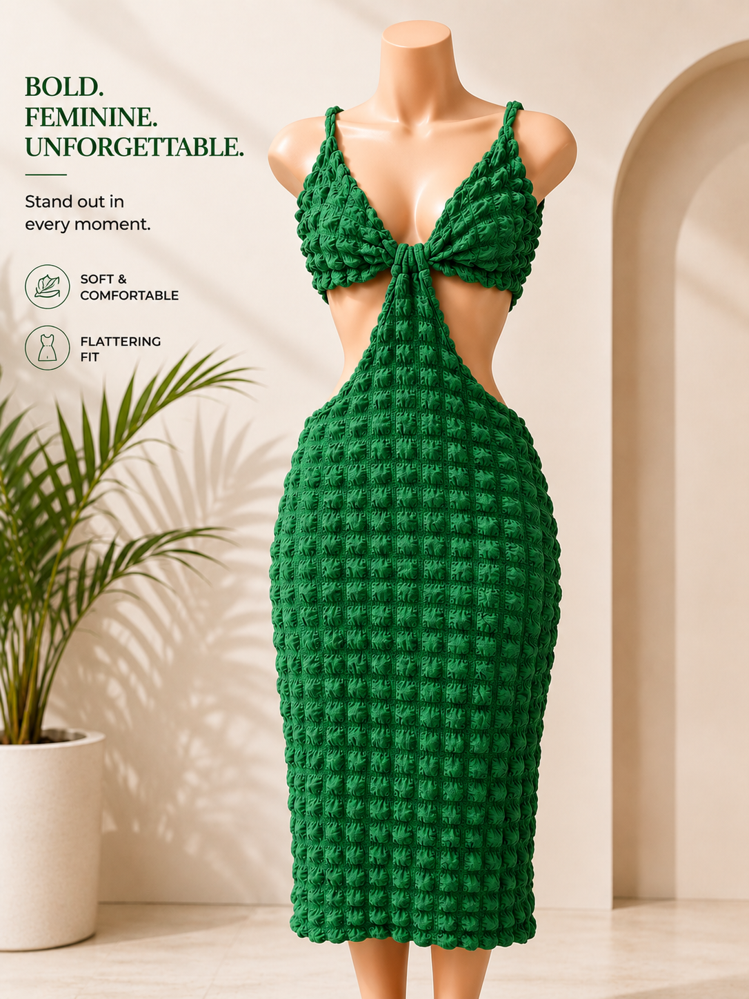 Textured Cutout Midi Dress