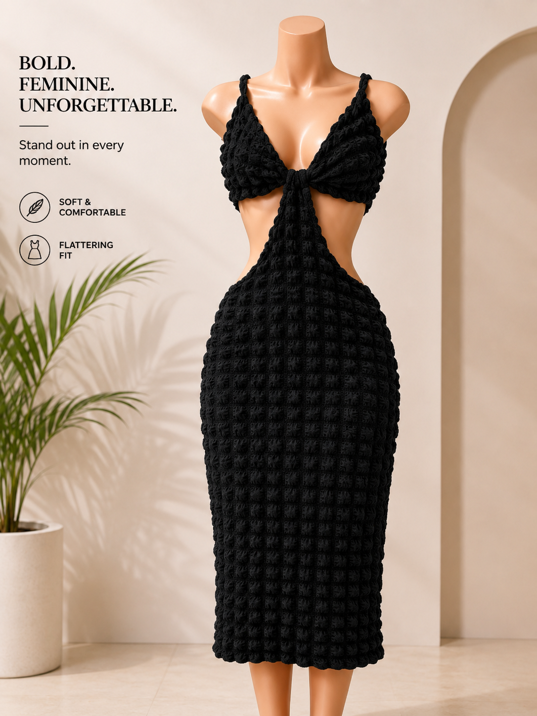 Textured Cutout Midi Dress