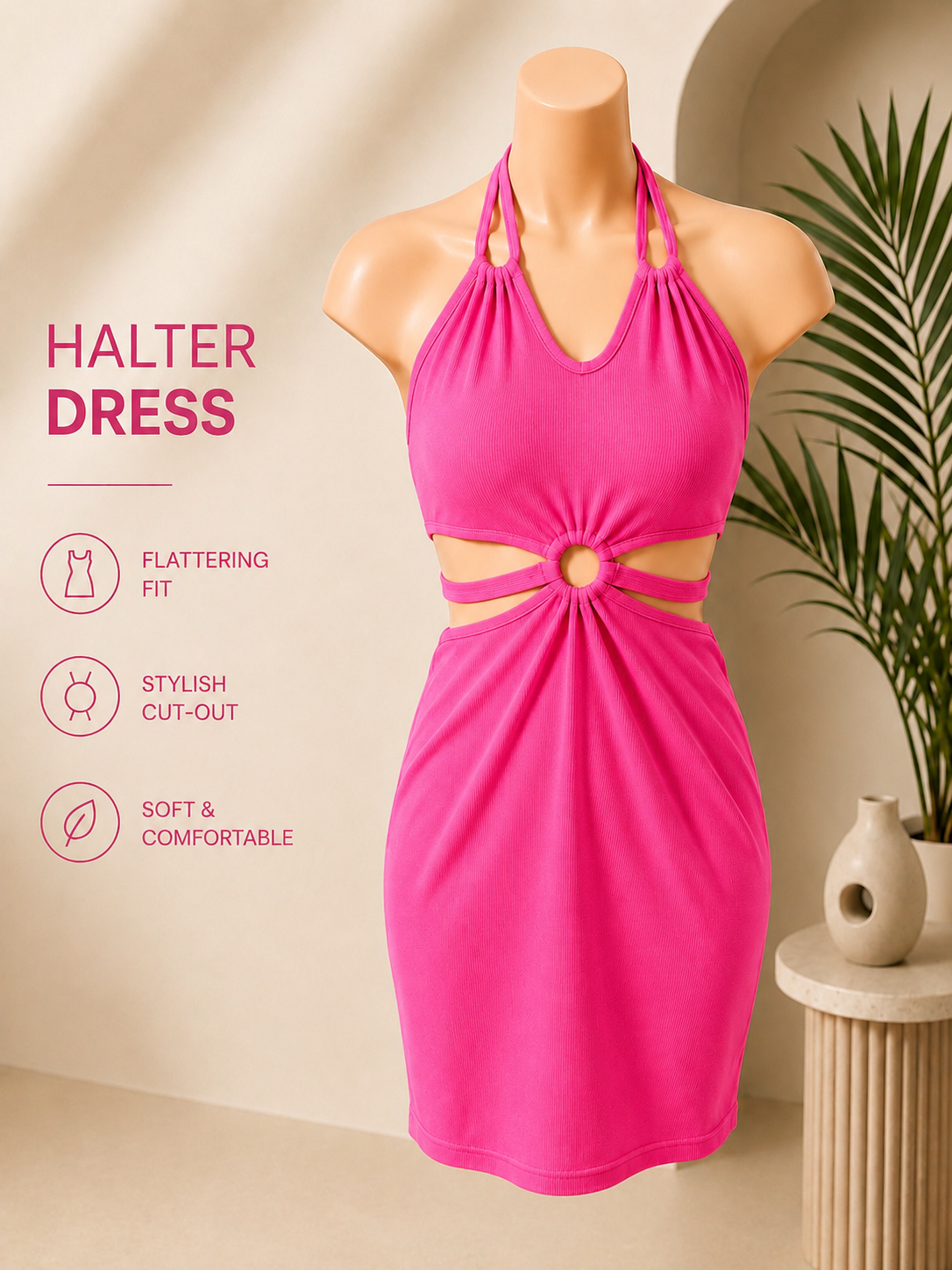 Blush Halo Cut-Out Halter Mini Dress