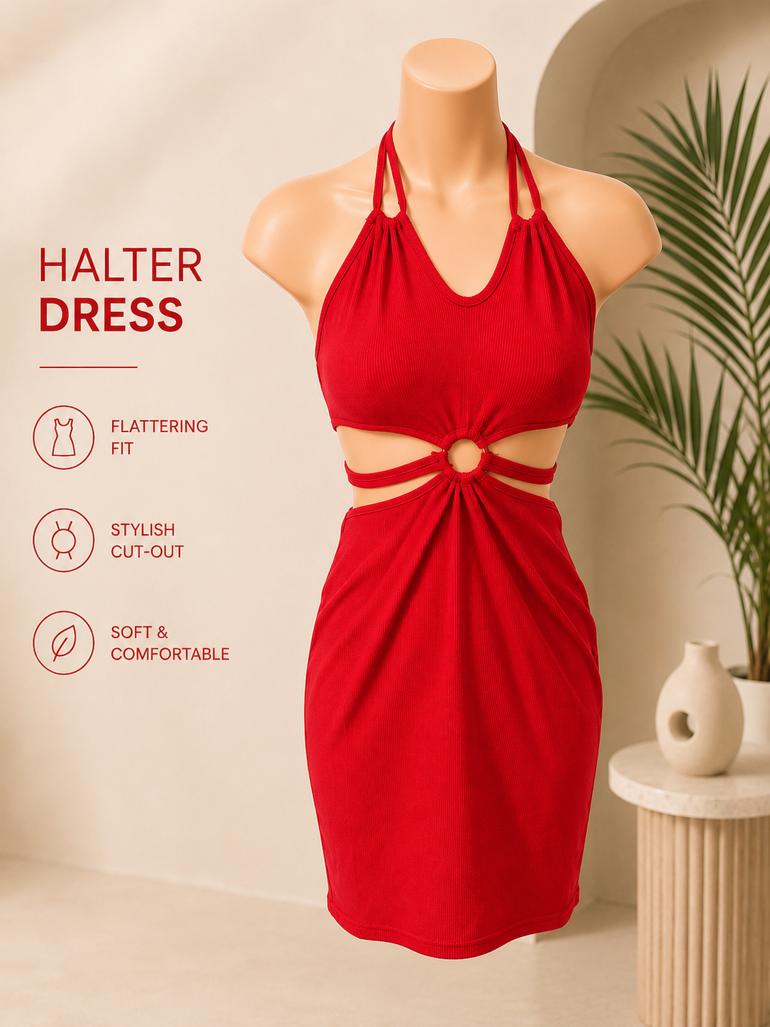 Blush Halo Cut-Out Halter Mini Dress