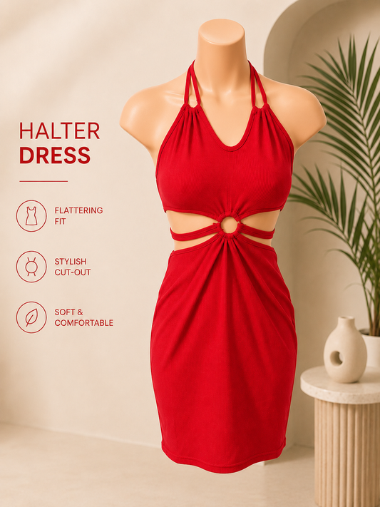 Blush Halo Cut-Out Halter Mini Dress